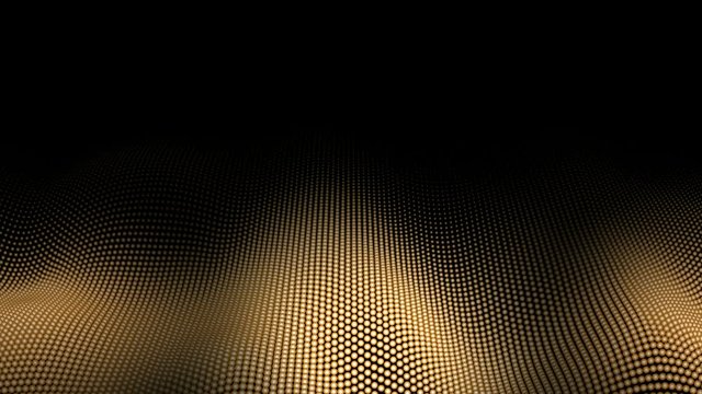 Halftone pattern loop. Abstract animation. Gold spheres on black background. Seamlessly looping wave motion. Other colours available in my portfolio.