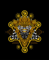Barong head gold color with geometric background(balinese traditional culture icon)-vector