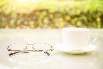 Eyeglasses on table at home