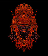 Barong head glowing red color with geometric background(balinese culture icon)