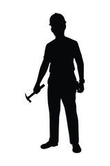 Engineer with hammer for working silhouette vector