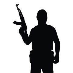 Terrorist and rifle gun in hand silhouette vector