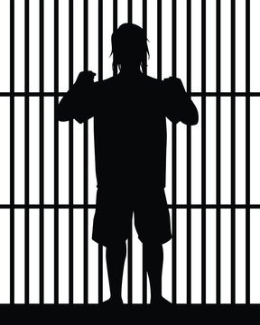 Prisoner in jail silhouette vector