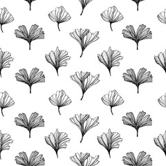 Leaves of Ginkgo Biloba on a white background. Seamless pattern. Can be used for wallpaper, pattern fills, textile, web page, surface, textures.