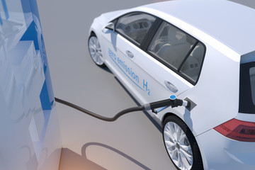 hydrogen logo on gas station. h2 combustion engine for emission free ecofriendly transport.