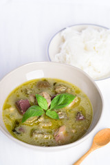 Thai green curry chicken eating with rice noodles, Thai food