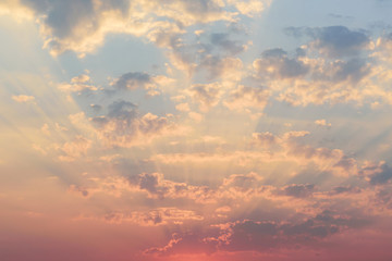 Beautiful vanilla sky with clouds and sunlight before sunset, Nature background
