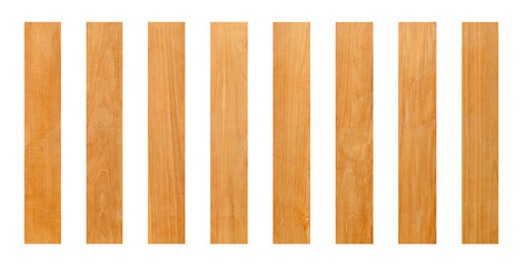 Rustic plank of teak wood isolated on white background with clipping path for for vintage design purpose