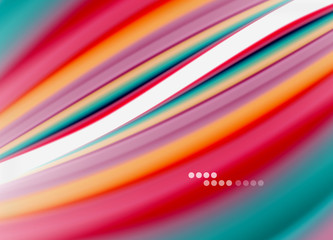 Wave lines abstract background, smooth silk design with rainbow style colors. Liquid fluid color waves. Vector Illustration