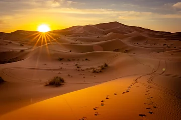 Deurstickers Oranje Zonsopgang in de Saharawoestijn, Marokko