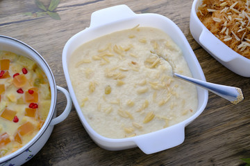top view of indian sweet in a bowl on table 