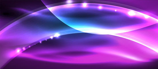 Abstract background. Shiny design neon waves with light effects, techno trendy design. Vector Illustration For Wallpaper, Banner, Background, Card, Book Illustration, landing page