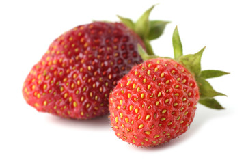 Two strawberries isolated on white