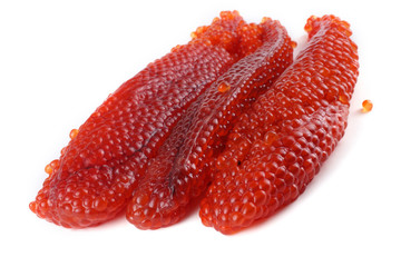 Red caviar isolated on white