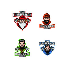 collection of lumberjack head character logo icon design cartoon