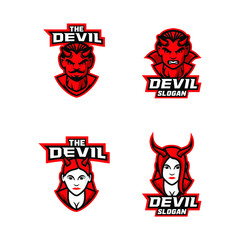 collection of red devil head character logo icon design cartoon
