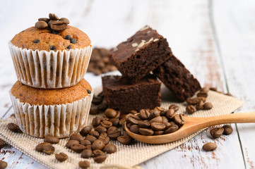 Banana cupcakes mixed with chocolate chip on a white plate.