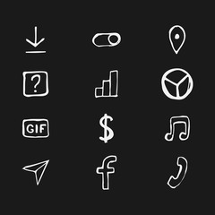 Business set of icons drawn by hand. A set of black icons drawn in pencil. Vector eps illustration.