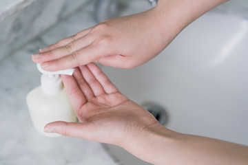 Hand features of Asian women washing their hands