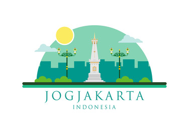 The White Paal / Tugu Pal Putih / Tugu Jogja, Landmark of Yogyakarta city flat design, vector logo icon illustration. Landmark of Ngayogyakarta Hadiningrat or Jogjakarta City or Jogja City, Indonesia - obrazy, fototapety, plakaty