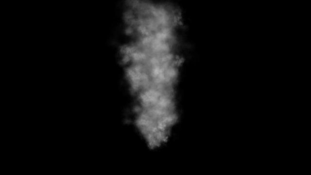 A stream of thick smoke slowly rises up on a black background.
