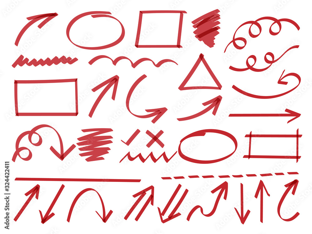 Aufkleber arrows hand drawn doodle vector set. sketch arrow design for application, banner, print screen, pen 