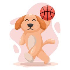 CUTE DOG PLAY BASKETBALL CARTOON VECTOR