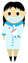 Nursing wears a protective mask, cartoon female doctor or nurse in uniform. Vector hand drawn illustration in flat style.