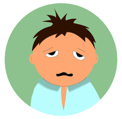 Cartoon businessman drinking tea due to drowsiness. Young man in pajamas. Icon for web design. Modern vector hand drawn illustration in flat style.