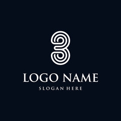 3/Three Outline Typography Abstract Numeric Creative Icon Modern Logo Design Template Element Vector