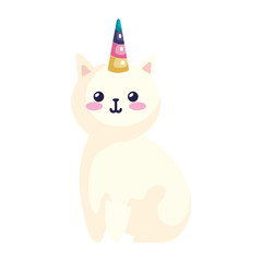 cute cat unicorn fantasy icon vector illustration design
