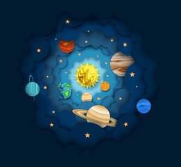 Solar system, vector layered paper cut style illustration © Siberian Art