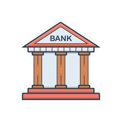 Color illustration icon for bank  