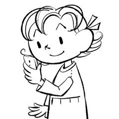 スマホを持つ女の子・モノクロ