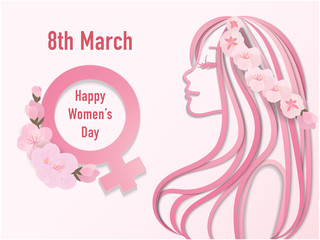 Happy woman day template with paper cut woman and place for text in woman sign