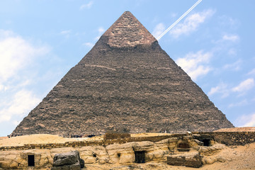 Fototapeta na wymiar The Pyramid of Khafre or Chephren . Second largest of the Egyptian Pyramids of Giza