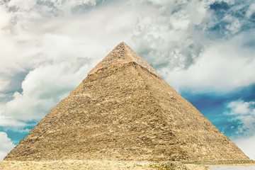 Fototapeta na wymiar The Pyramid of Khafre or Chephren . Second largest of the Egyptian Pyramids of Giza