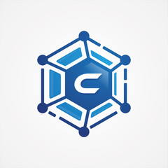 Technology design vector orbit shape hexagon with letter C symbol design minimalist