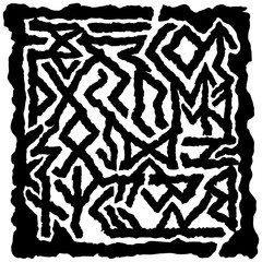 Runic maze emblem/ Illustration fantasy labyrinth with modificated runes