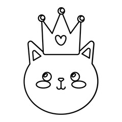 face of cute cat with crown isolated icon vector illustration design