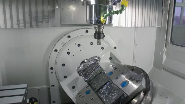 Lathe and milling CNC machine 3d multi axis full automatic at work.Nr.2  4k 50p 10bit AppleProRes