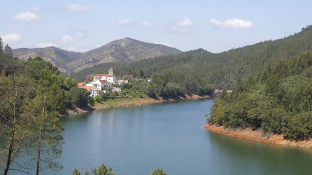 Dornes city view with Zezere river, in Portugal