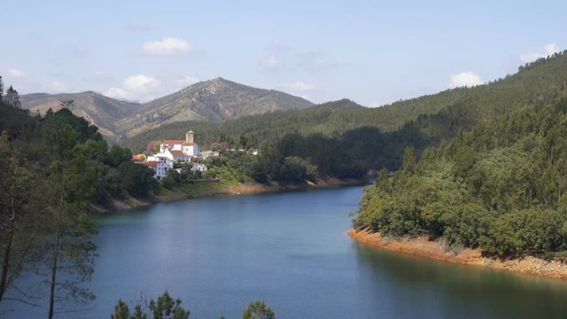 Dornes city view with Zezere river, in Portugal