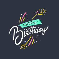 A colorful lettering illustration with the celebratory phrase "Happy Birthday" against a dark background. Perfect for adding joy to birthday greetings.
