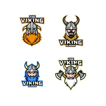 set of viking head logo icon design vector