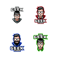 set of geek man logo icon design vector