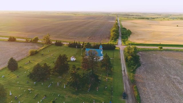 Country Church at Sunset Aerial