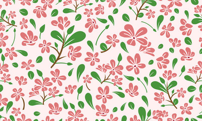 Elegant spring flower pattern background, with leaf and floral decor.