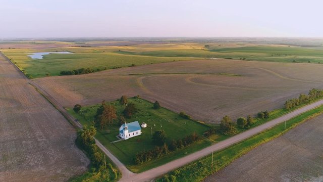 Country Church and Graveyard Aerial