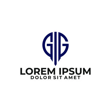 Initial letter GG logo template with circle or spartan helmet line art symbol in flat design monogram illustration